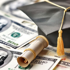 Graduation cap with money.