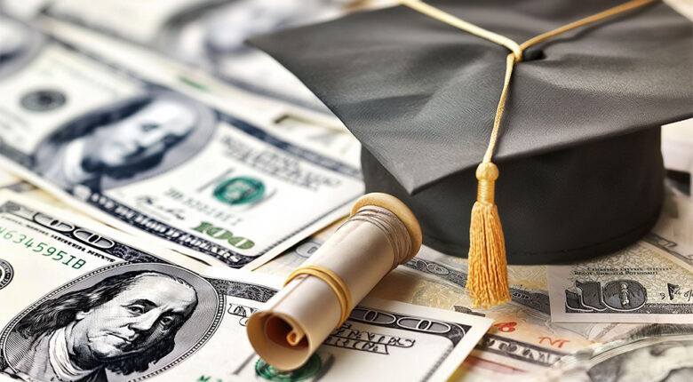 Graduation cap with money.